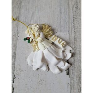 White angel love mistletoe Golden glitter ornament Xmas